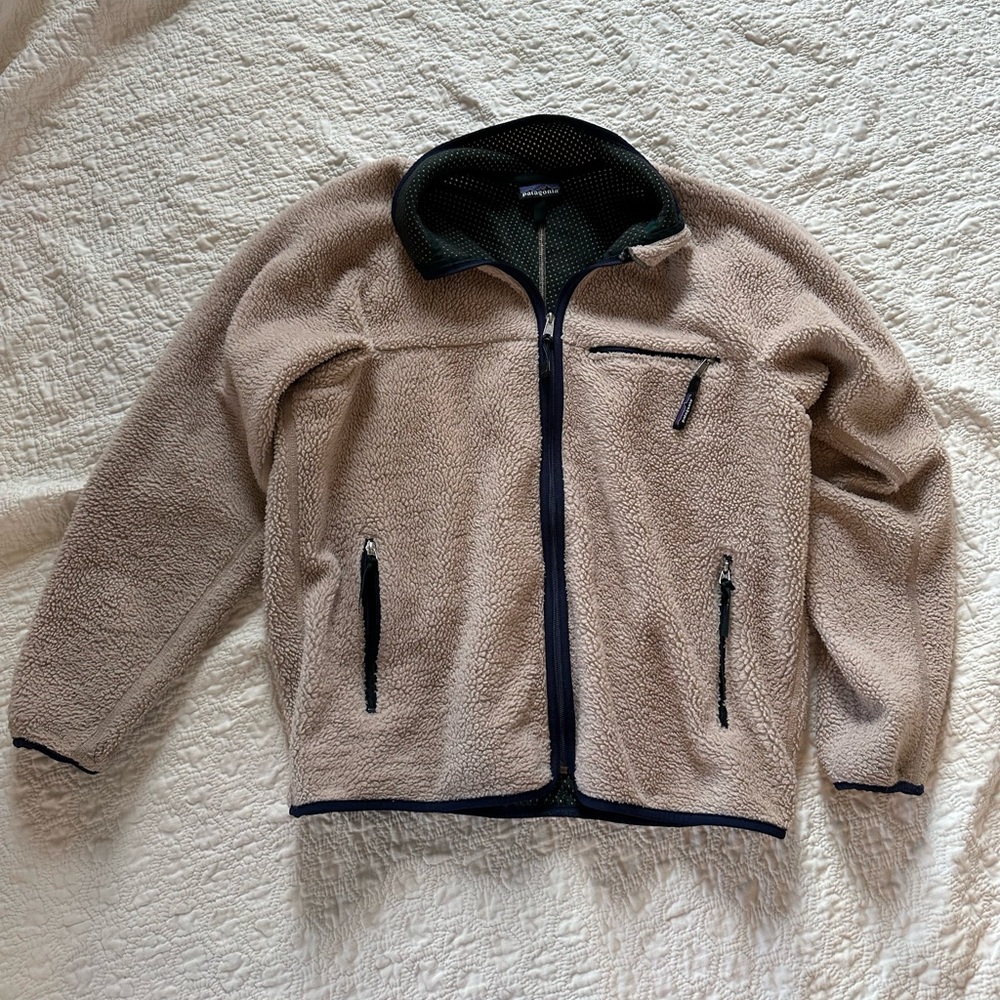 Vintage Patagonia Fleece Jacket XL Cream 90s Deep Pile Zip Up Cabincore